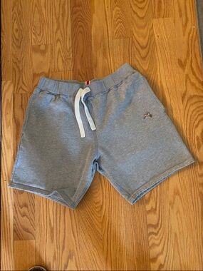 Tracksmith Light Gray Fleece-Lined Sweat Shorts with Red Trim
